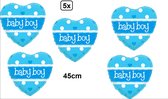 5x Folie ballon hart 45cm Baby Boy licht blauw holografisch - Geboorte thema feest babyshower jongen fun verjaardag