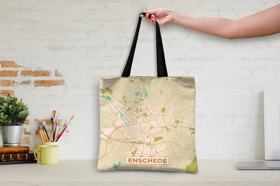 MuchoWow® Schoudertas - Strandtas - Big Shopper - Boodschappentas - Stadskaart - Enschede - Vintage - 45x45 cm - Katoenen tas