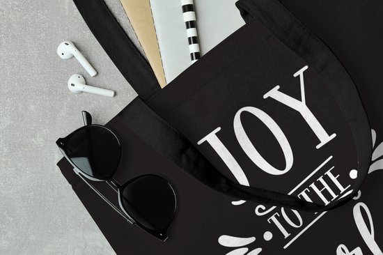Sac bandoulière - Sac de plage - Shopper Noël citation Joy au monde sur fond noir - 40x40 cm - Sac en coton