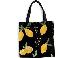MuchoWow® Schoudertas - Strandtas - Big Shopper - Boodschappentas - Citroen - Fruit - Zwart - Patronen - 40x40 cm - Katoenen tas