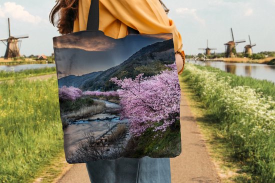 Sac Bandoulière - Sac Plage - Shopper Cerisier - Montagnes - Printemps - 40x40 cm - Sac Coton