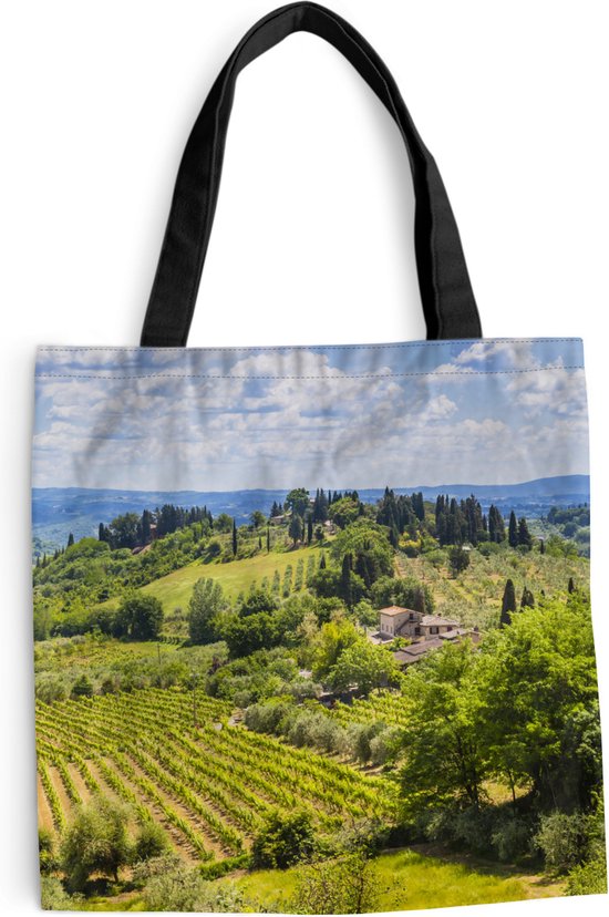 MuchoWow® Schoudertas - Strandtas - Big Shopper - Boodschappentas - Wijngaarden in het middeleeuws ommuurde stadje San Gimignano in Italië - 40x40 cm - Katoenen tas