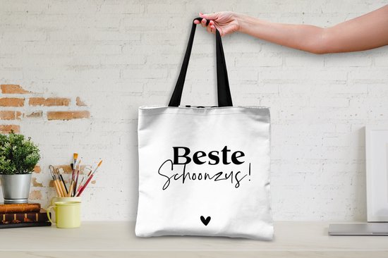 Sac bandoulière - Sac de plage - Shopper Sister - Zwart - Wit - Citations - 40x40 cm - Sac en coton