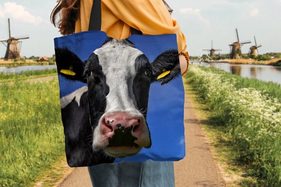 Sac bandoulière - Sac de plage - Shopper Vache - Blauw - Animaux - 40x40 cm - Sac en coton