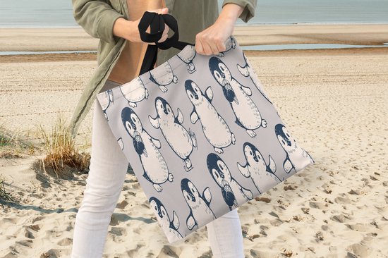 MuchoWow® Schoudertas - Strandtas - Big Shopper - Boodschappentas - Patronen - Pinguïn - IJs - 40x40 cm - Katoenen tas
