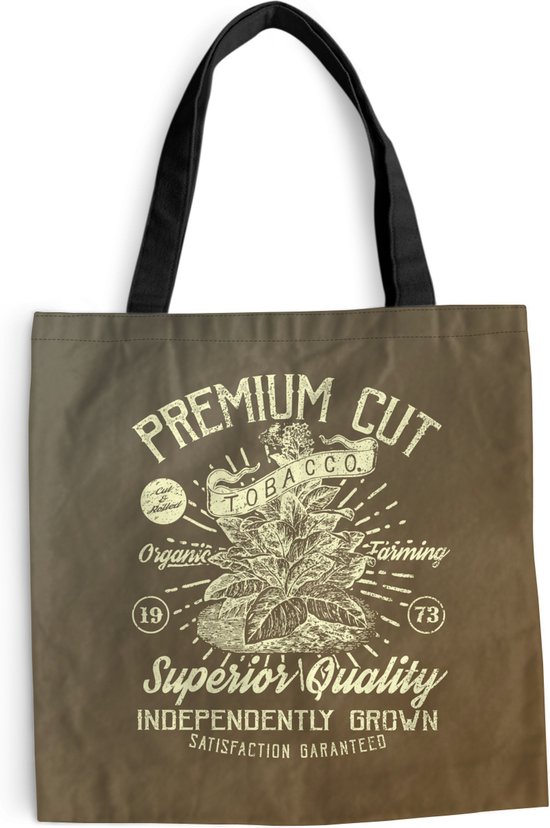 MuchoWow® Schoudertas - Strandtas - Big Shopper - Boodschappentas - Tabak - Bladeren - Retro - 45x45 cm - Katoenen tas