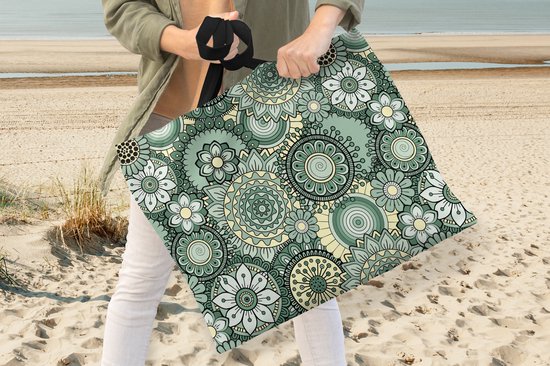 MuchoWow® Sac bandoulière - Sac de plage - Big Shopper - Sac shopping - Fleurs - Vert - Motifs - 50x40 cm - Sac en coton