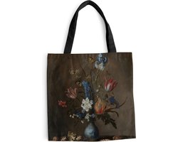 MuchoWow® Schoudertas - Strandtas - Big Shopper - Boodschappentas - Bloemen in een Wan-Li vaas en schelpen - Schilderij van Balthasar van der Ast - 45x45 cm - Katoenen tas