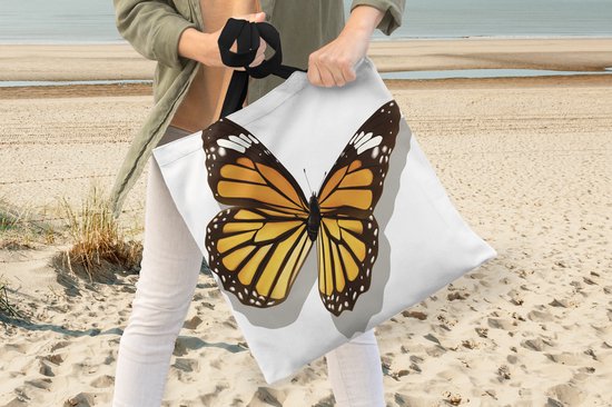 MuchoWow® Schoudertas - Strandtas - Big Shopper - Boodschappentas - Een illustratie van een tijger vlinder - 45x45 cm - Katoenen tas