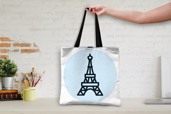 MuchoWow® Schoudertas - Strandtas - Big Shopper - Boodschappentas - Parijs - Eiffeltoren - Blauw - 40x40 cm - Katoenen tas