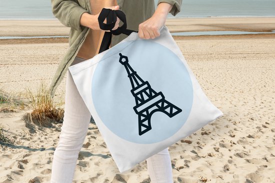MuchoWow® Schoudertas - Strandtas - Big Shopper - Boodschappentas - Parijs - Eiffeltoren - Blauw - 40x40 cm - Katoenen tas