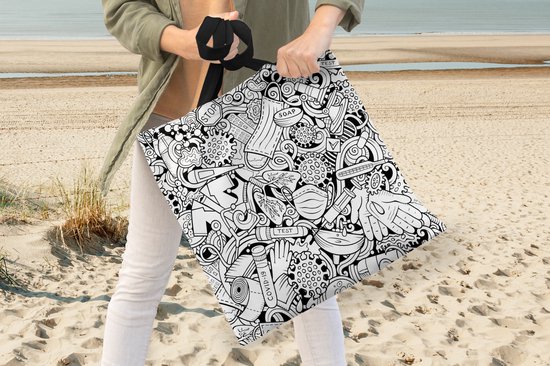 MuchoWow® Schoudertas - Strandtas - Big Shopper - Boodschappentas - Patroon - Corona - Zwart Wit - 40x40 cm - Katoenen tas