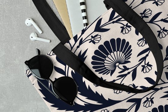 Sac Bandoulière - Sac De Plage - Motif Shopper - Bloem - Zwart - 45x45 cm - Sac Coton