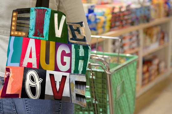 Sac bandoulière - Sac de plage - Shopper Live laugh love - Proverbes - Citations - 45x45 cm - Sac coton