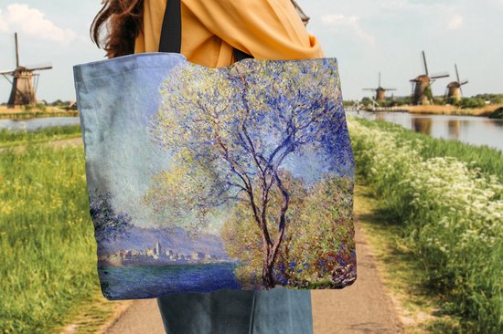 MuchoWow® Sac bandoulière - Sac de plage - Big Shopper - Sac shopping - Antibes vue des jardins de la Salis - Peinture de Claude Monet - 50x40 cm - Sac en coton