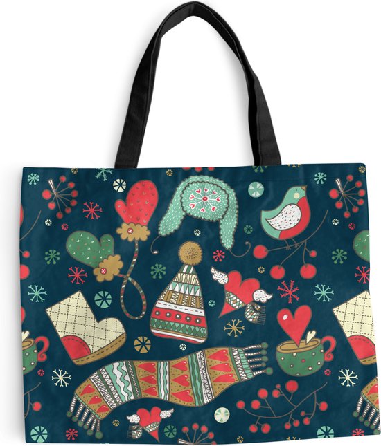 Sac Bandoulière - Sac Plage - Shopper Hiver - Design - Thee - Gants - Chapeau - 50x40 cm - Sac Coton