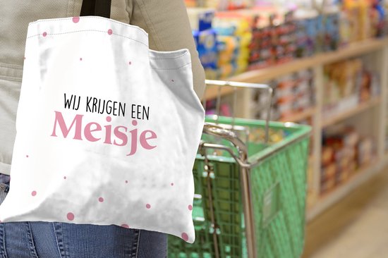 Sac bandoulière - Sac de plage - Shopper On va avoir une fille - Annonce Grossesse - Bébé - Baby shower - Gender Reveal - Dictons - 45x45 cm - Sac en coton