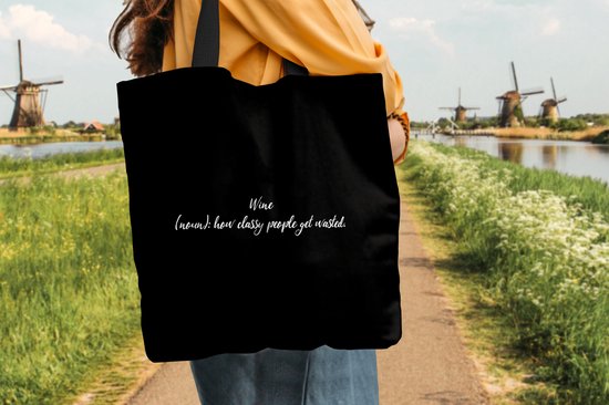 Sac à Bandoulière - Sac de Plage - Citations Shopper - Proverbes - Vin - Dictionnaire - Définition du Vin - 40x40 cm - Sac en Coton