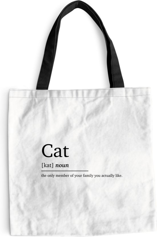 MuchoWow® Schoudertas - Strandtas - Big Shopper - Boodschappentas - Spreuken - Quotes - Woordenboek - Kat definitie - Cat - 40x40 cm - Katoenen tas