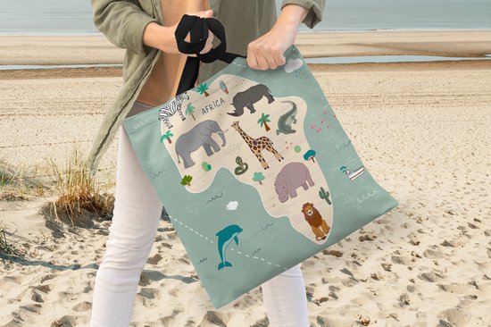 Sac bandoulière - Sac de plage - Shopper Afrique - Wereldkaart - Enfants - Animaux - 40x40 cm - Sac en coton