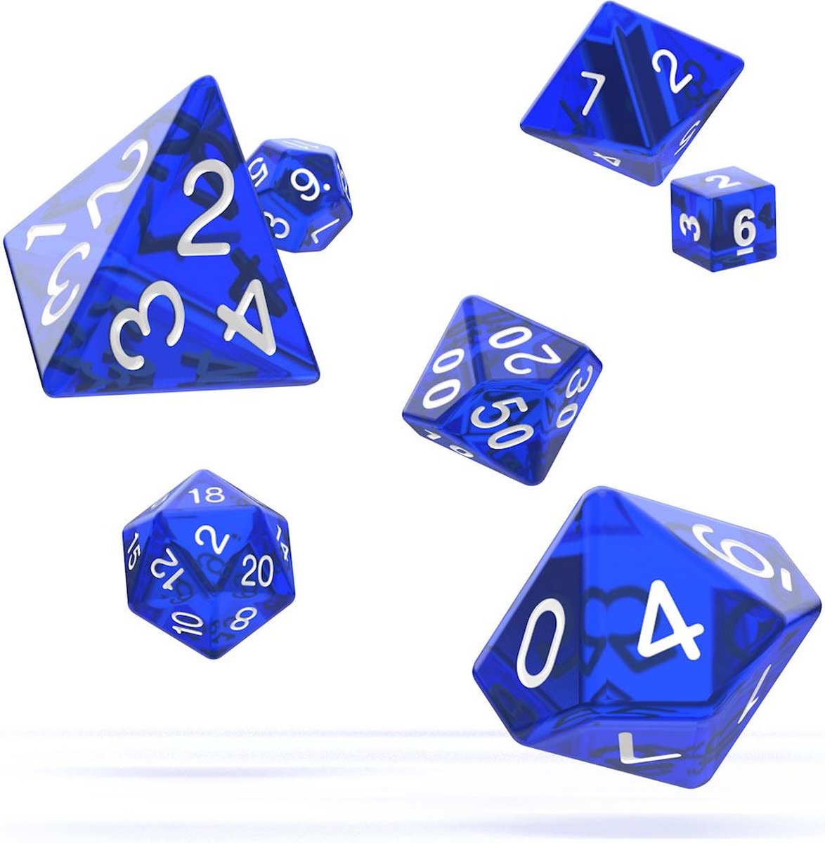 Blauw / Blue Doorzichtige / Translucent RPG Dobbelstenen set Oakie Doakie (7)