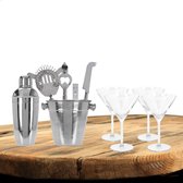 Excellent Houseware cocktails maken set 6-delig met 4x Martini glazen 260 ML