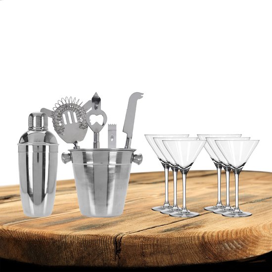 Excellent Houseware cocktails maken set 6-delig met 6x Martini glazen 260 ML