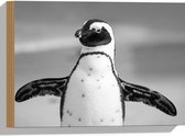 WallClassics - Hout - Vrolijke Pinguïn Zwart / Wit - 40x30 cm - 12 mm dik - Foto op Hout (Met Ophangsysteem)