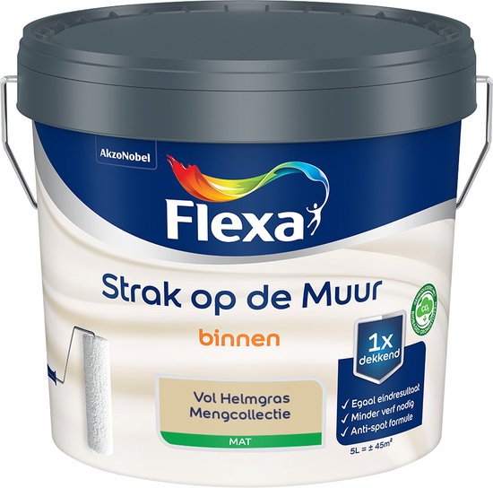 Foto: Flexa strak op de muur muurverf mengcollectie vol helmgras 5 liter