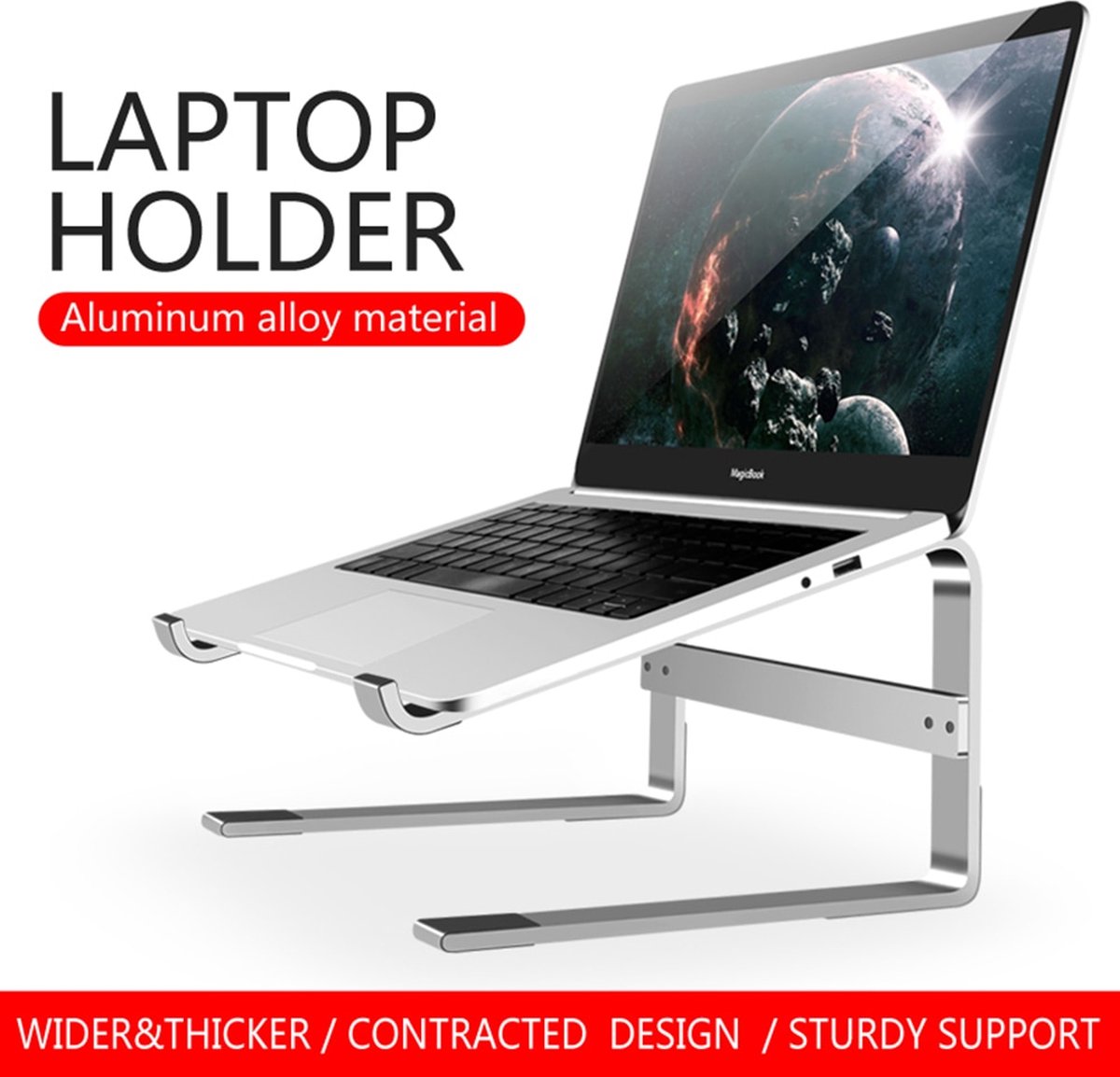 Laptopstandaard - Aluminium Macbook Tafel - Computer verhoger voor bureau - Laptop houder compatibel met 10 tot 18 inch zilver