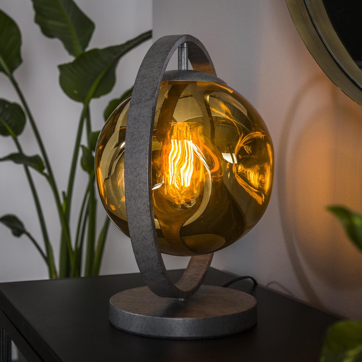 Tafellamp Stellar | 1 lichts | charcoal / goud | glas / metaal | 39 cm | Ø 25 cm | bureaulamp | modern / sfeervol design
