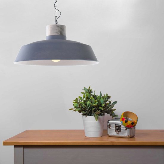 Eettafel hanglamp | 1 lichts | ⌀ 63 cm | beton / grijs met houten opzetstuk  |... | bol.com