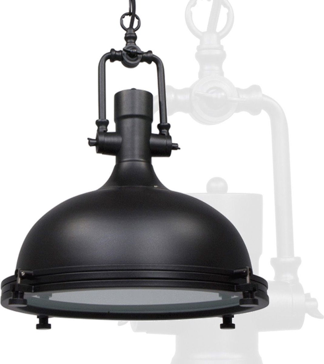 Zwarte industriële hanglamp Eliga | 1 lichts | glas / metaal | ⌀ 40 cm | tot 155 cm in hoogte verstelbaar | eetkamer / woonkamer lamp | landelijk / modern / robuust design