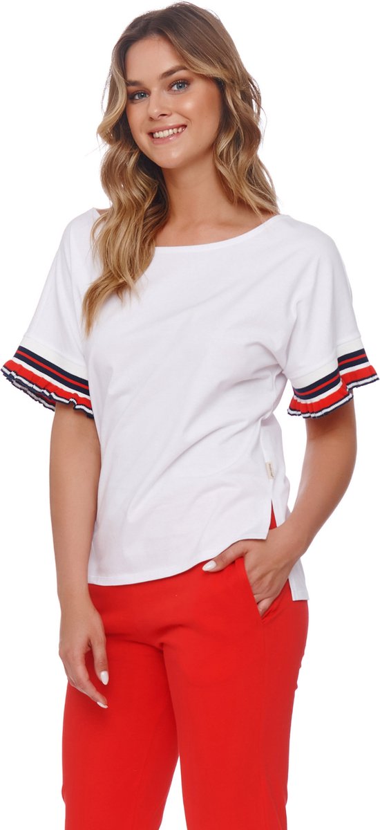 Doctor Nap Katoenen Pyjama met Frullen Dames Volwassenen Wit/Rood PM.4503