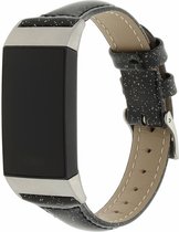 Bandje Voor Fitbit Charge 3 & 4 Leren Glitter Band - Zwart - One Size - Horlogebandje, Armband