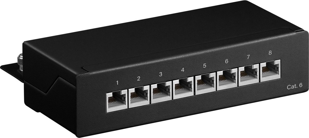 CAT6 Gigabit Desktop Patch Panel 1U met 8 poorten - afgeschermd / zwart