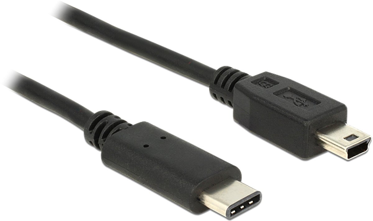 USB Mini B naar USB-C kabel - USB2.0 - tot 3A / zwart - 1,8 meter
