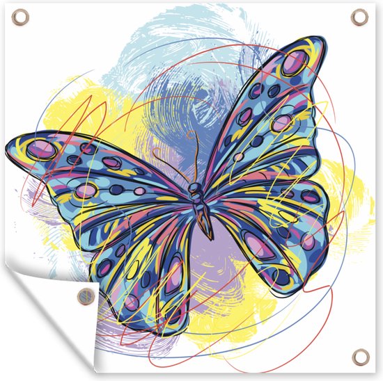 Tuindoek Een illustratie van een kleurrijke vlinder - 100x100 cm