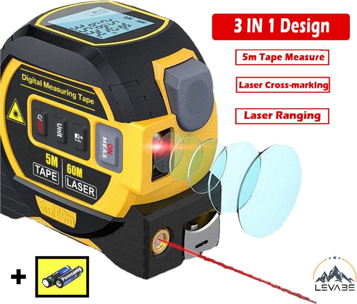 DF-FR Télémètre laser multifonction numérique 3 en 1 multi-fonction Mesure de distance Outil de mesure Télémètre Outil de jauge de mode Cord Cordon couleur: noir et rouge 