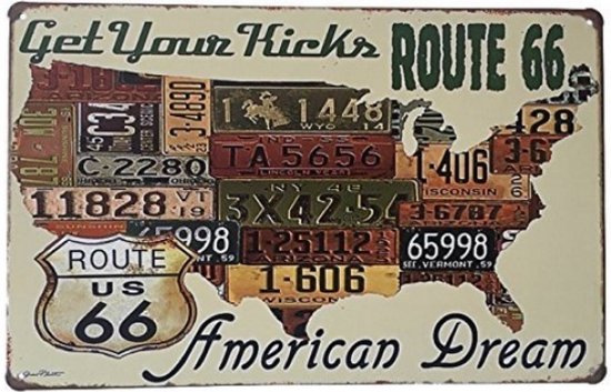 Wandbord - Get Your Kicks Route 66 American Dream