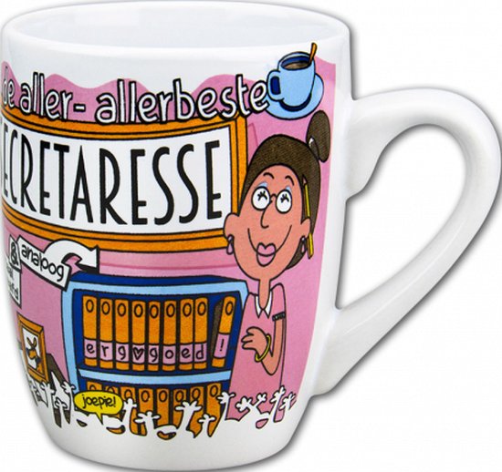 Mok - Cartoon Mok - Allerbeste secretaresse - In cadeauverpakking met gekleurd lint