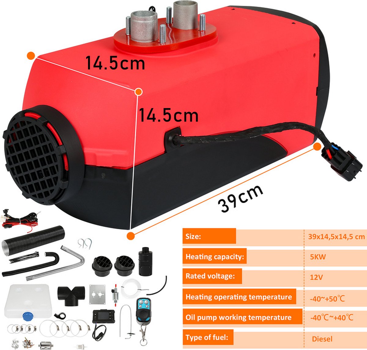 Standkachel Diesel met geluiddemper 12V 5KW Auto LCDScherm Diesel
