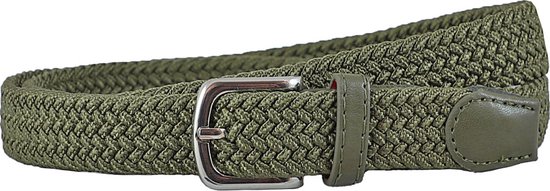 Houtkamp Smalle Elastische Dames Riem - Gevlochten Comfort Stretch Belt - 25 mm breed - Vrouwen Ceintuur - Groen - Lengte totaal 105 cm / Riemmaat 90