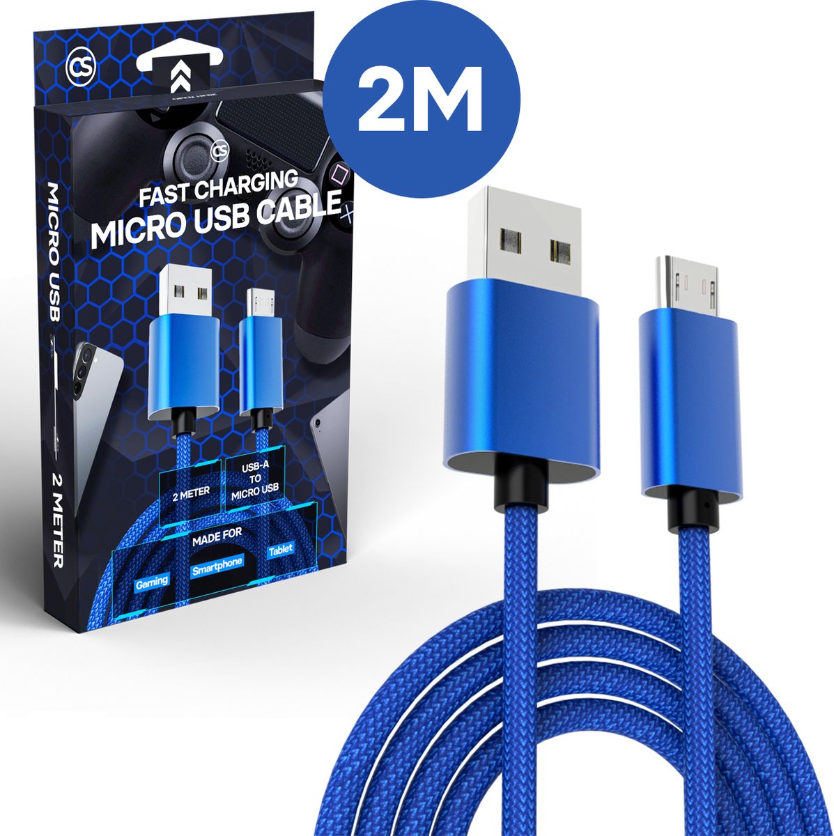 Extra Snelle Controller Oplaadkabel voor PlayStation 4 - PS4 Oplader - Micro USB Kabel - 5A Snellader / Fast Charger - 2 Meter 2M - Blauw