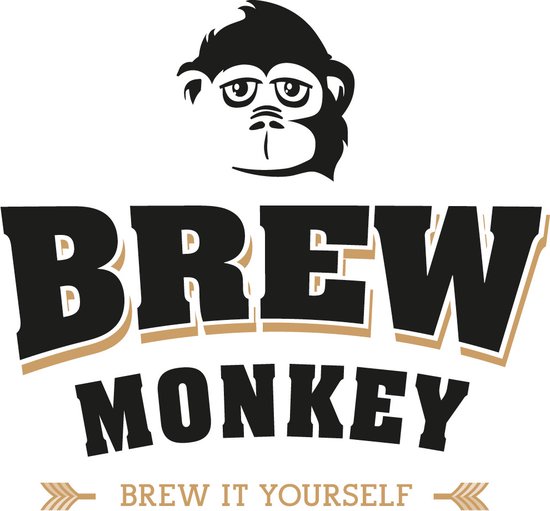 Brew Monkey logo met aap en tekst 'BREW MONKEY BREW IT YOURSELF'.