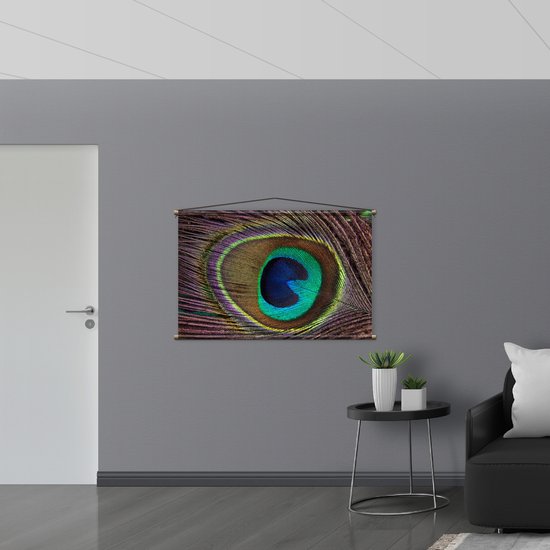 WallClassics - Affiche Textile - Oeil d'une Plume de Paon - 120x80 cm Photo sur Textile