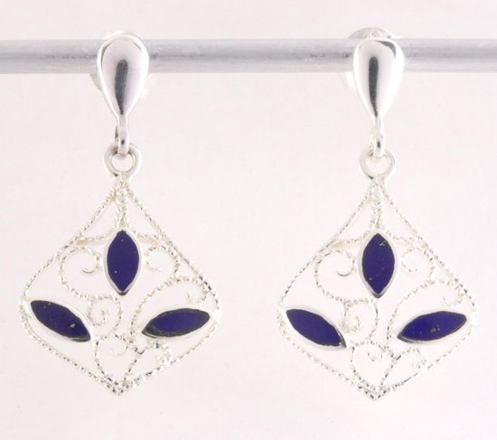 Fijne opengewerkte zilveren oorstekers met lapis lazuli
