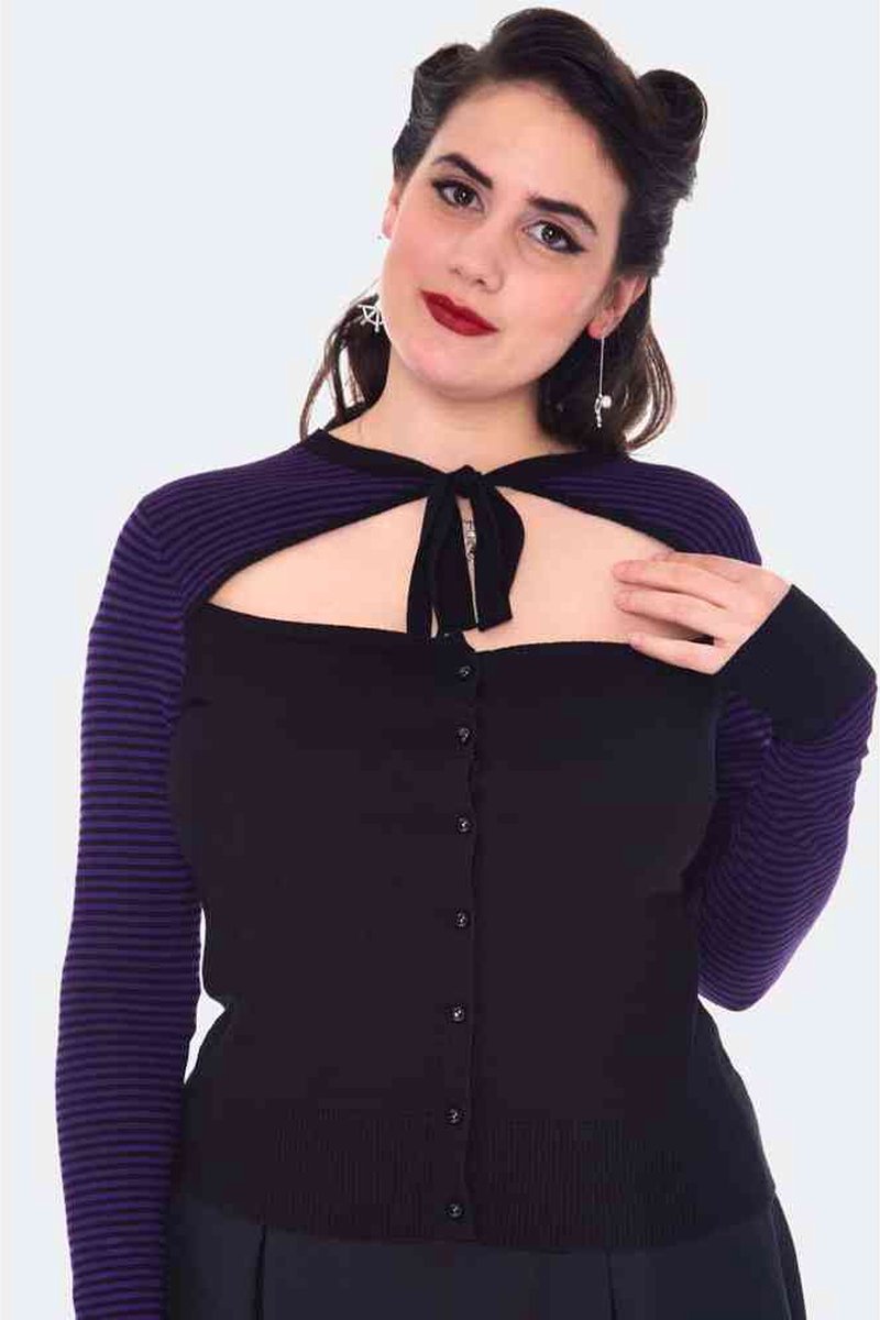 Voodoo Vixen - Cut Out Striped Cardigan - S - Multicolours