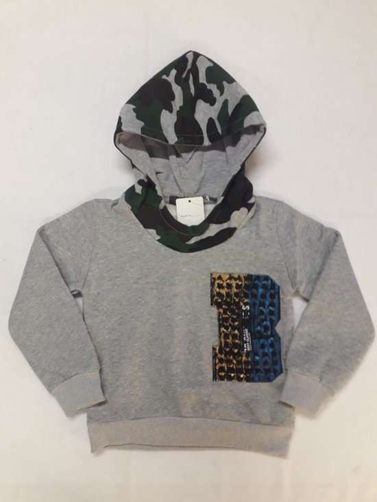 Sweater - Capuchon met camouflageprint - Grijs - Maat 128 (10)