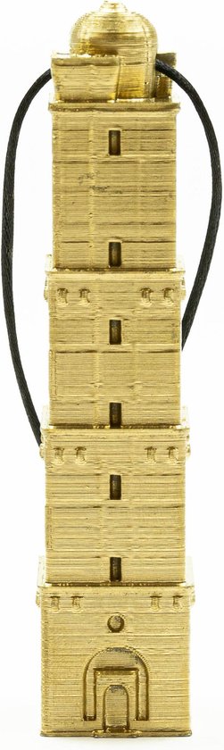Gouden kersthanger van de Brandaris vuurtoren, staand op een witte achtergrond.